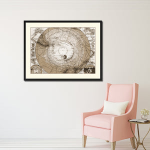 Antarctica South Pole Vintage Sepia Map Canvas Print, Picture Frame Gifts Home Decor Wall Art Decoration