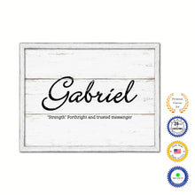 Load image into Gallery viewer, Gabriel Name Plate White Wash Wood Frame Canvas Print Boutique Cottage Decor Shabby Chic
