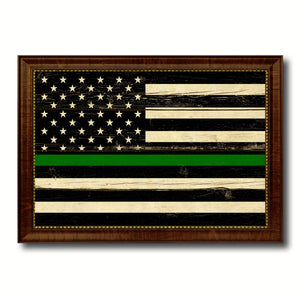 Thin Green Line Support Border Patrol American USA Flag Vintage Canvas Print with Brown Picture Frame Gifts Ideas Home Decor Wall Art Decoration