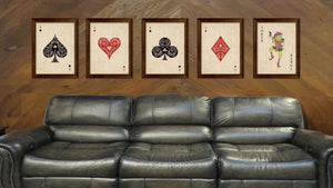 King Heart Poker Decks of Vintage Cards Print on Canvas Brown Custom Framed