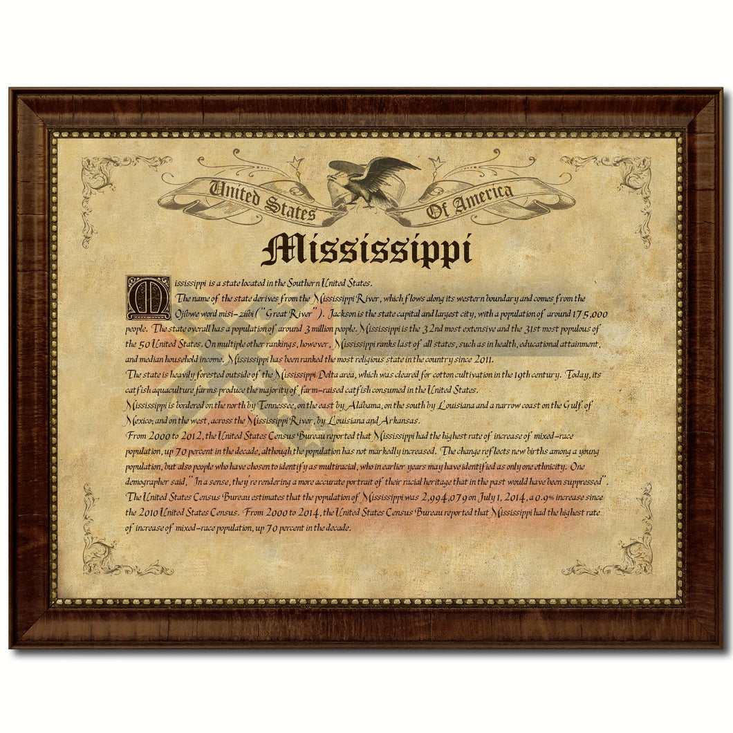 Mississippi Vintage History Flag Canvas Print, Picture Frame Gift Ideas Home Décor Wall Art Decoration