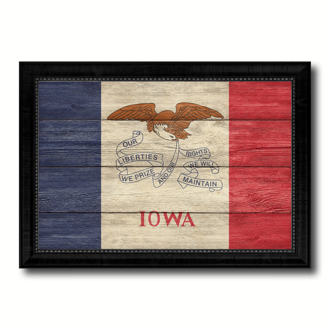 Iowa State Flag Texture Canvas Print with Black Picture Frame Home Decor Man Cave Wall Art Collectible Decoration Artwork Gifts