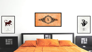 Alphabet Letter X Orange Canvas Print, Black Custom Frame