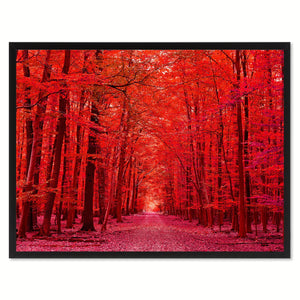 Autumn Road Red Landscape Photo Canvas Print Pictures Frames Home Décor Wall Art Gifts