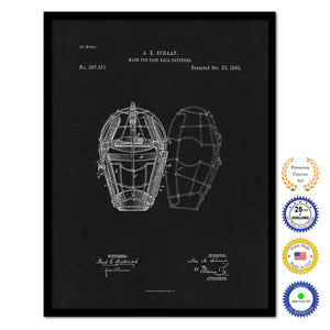 1883 Mask for Baseball Catchers Old Patent Art Print on Canvas Custom Framed Vintage Home Decor Wall Decoration Great for Gifts