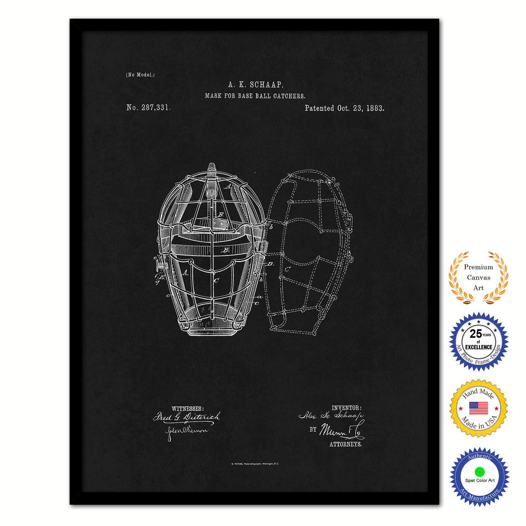 1883 Mask for Baseball Catchers Old Patent Art Print on Canvas Custom Framed Vintage Home Decor Wall Decoration Great for Gifts