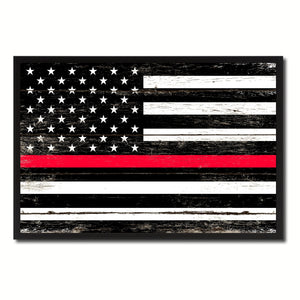 Thin Red Line Honoring our Men and Women of Law Enforcement American USA Flag Vintage Canvas Print with Picture Frame Home Decor Man Cave Wall Art Collectible Decoration Artwork Gifts