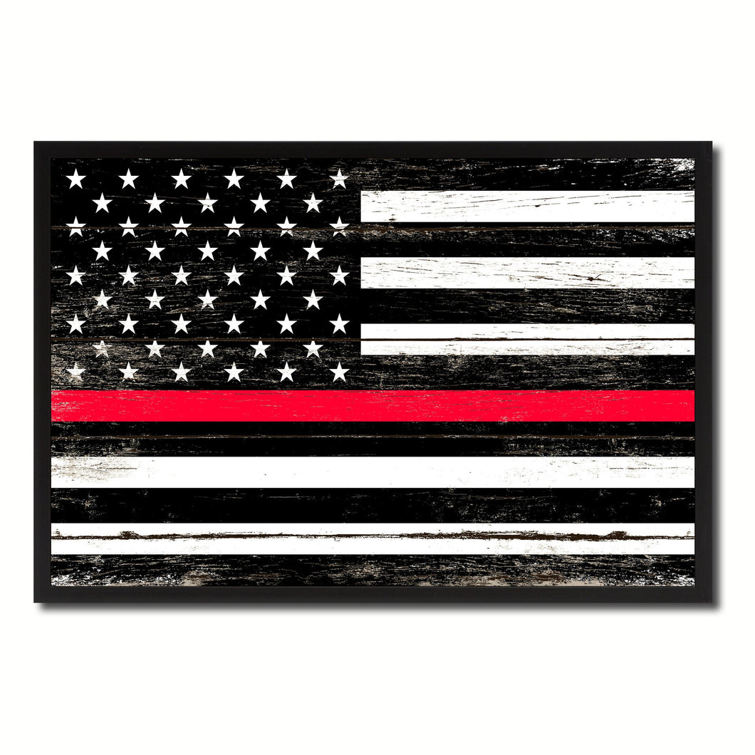 Thin Red Line Honoring our Men and Women of Law Enforcement American USA Flag Vintage Canvas Print with Picture Frame Home Decor Man Cave Wall Art Collectible Decoration Artwork Gifts