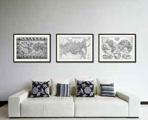 Russia Siberia Vintage B&W Map Canvas Print, Picture Frame Home Decor Wall Art Gift Ideas