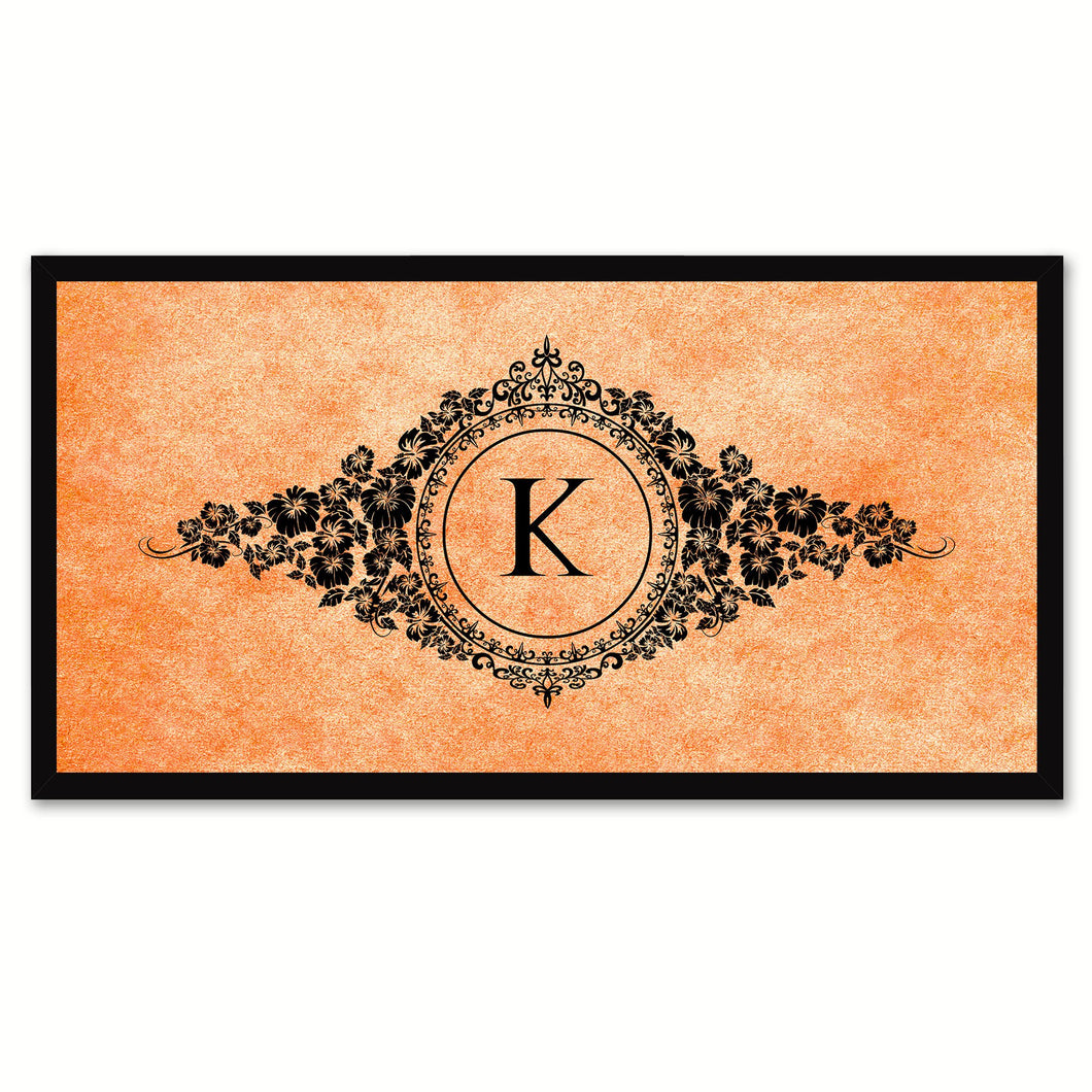 Alphabet Letter K Orange Canvas Print, Black Custom Frame