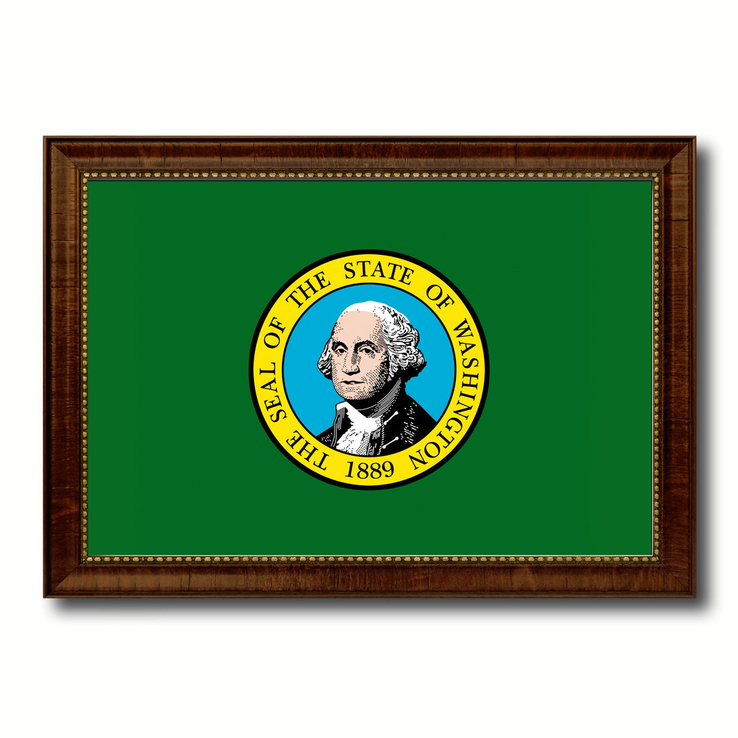 Washington State Flag Canvas Print with Custom Brown Picture Frame Home Decor Wall Art Decoration Gifts