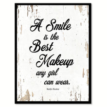 Load image into Gallery viewer, A smile is the best makeup any girl can wear - Marilyn Monroe  Inspirational Quote Saying Canvas Print with Picture Frame Home Decor Wall Art, White
