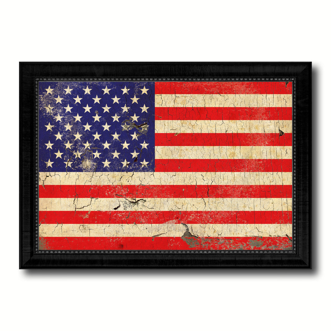 American Flag Vintage United States of America Canvas Print Black Picture Frame Home Decor Man Cave Wall Art Collectible Decoration Artwork Gifts