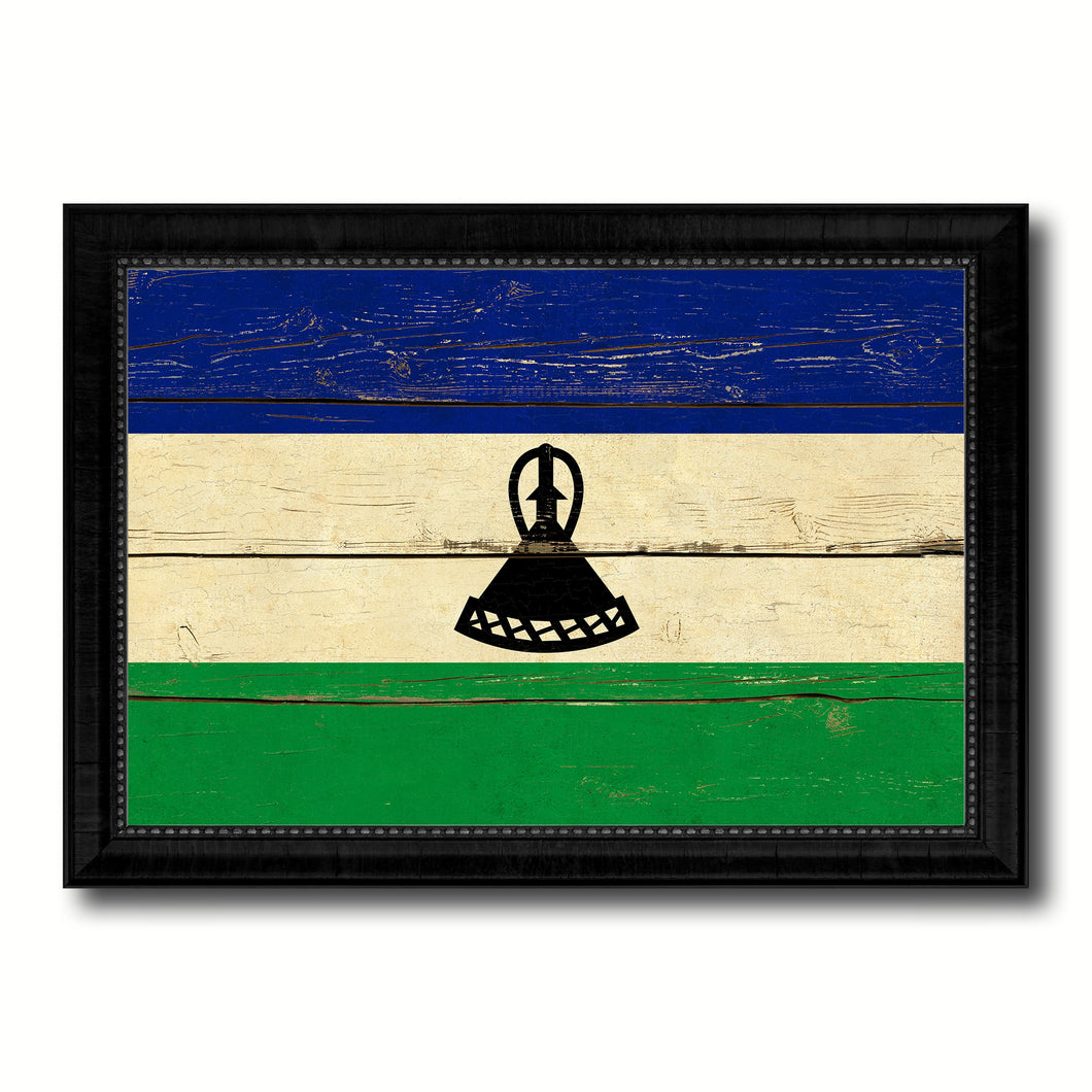 Lesotho Country Flag Vintage Canvas Print with Black Picture Frame Home Decor Gifts Wall Art Decoration Artwork