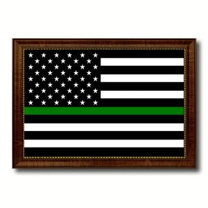Thin Green Line Support Border Patrol American USA Flag Canvas Print with Brown Picture Frame Home Decor Wall Art Gift Ideas