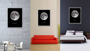 Moon Print on Canvas Planets of Solar System Silver Picture Framed Art Home Decor Wall Office Decoration