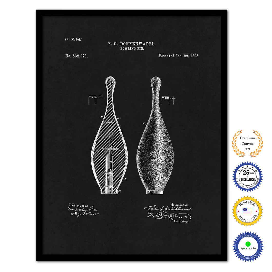 1895 Bowling Pin Old Patent Art Print on Canvas Custom Framed Vintage Home Decor Wall Decoration Great for Gifts