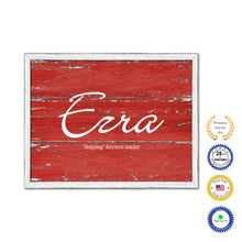 Load image into Gallery viewer, Ezra Name Plate White Wash Wood Frame Canvas Print Boutique Cottage Decor Shabby Chic
