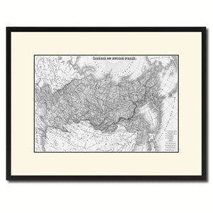 Russia Siberia Vintage B&W Map Canvas Print, Picture Frame Home Decor Wall Art Gift Ideas