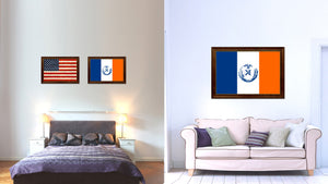 New York City New York State Flag Canvas Print Brown Picture Frame