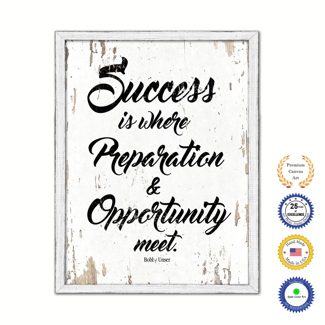 Success Is Where Preparation & Opportunity Meet Bobby Unser Vintage Saying Gifts Home Decor Wall Art Canvas Print with Custom Picture Frame