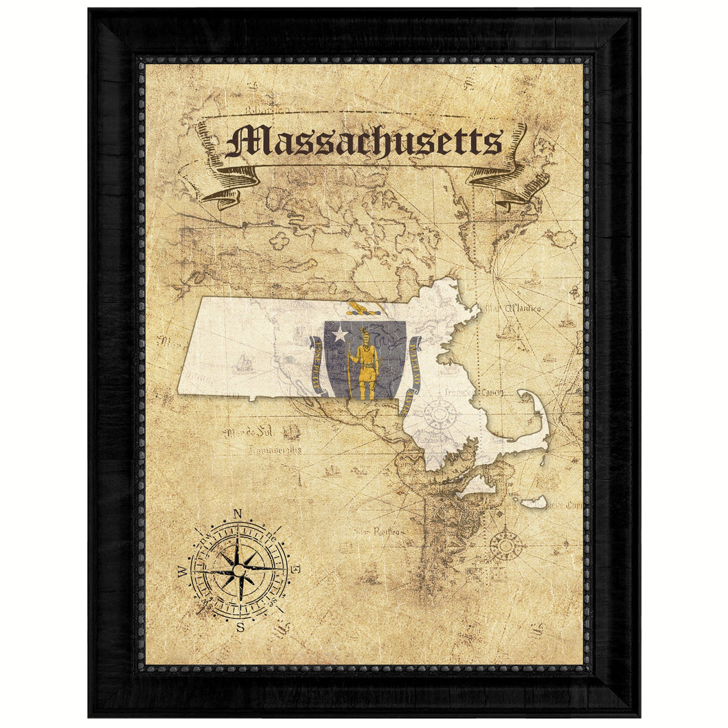 Massachusetts State Vintage Map Gifts Home Decor Wall Art Office Decoration