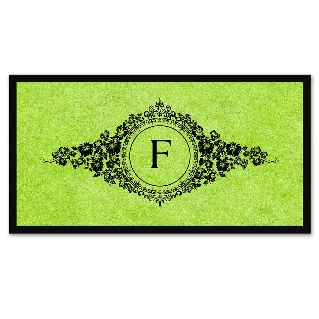 Alphabet Letter F Green Canvas Print, Black Custom Frame