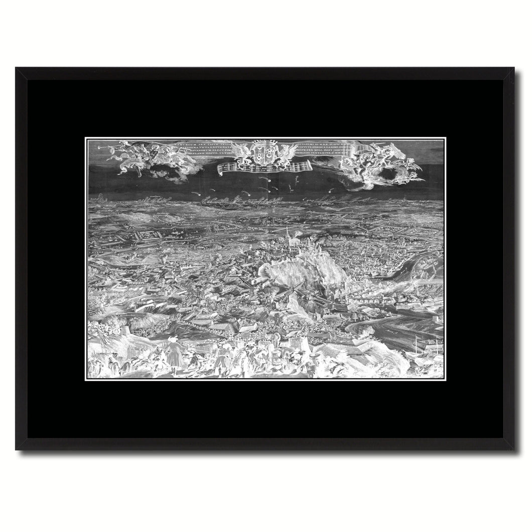 Mountain Fortress Vintage Monochrome Map Canvas Print, Gifts Picture Frames Home Decor Wall Art