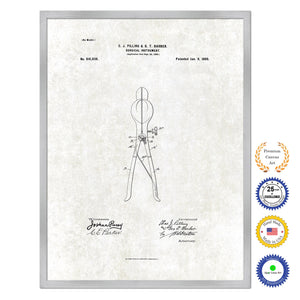 1900 Doctor Surgical Instrument Antique Patent Artwork Silver Framed Canvas Print Home Office Decor Great for Doctor Paramedic Surgeon Hospital Medical Student