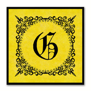 Alphabet G Yellow Canvas Print Black Frame Kids Bedroom Wall Décor Home Art