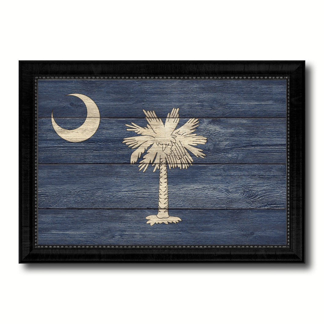 South Carolina State Flag Texture Canvas Print with Black Picture Frame Home Decor Man Cave Wall Art Collectible Decoration Artwork Gifts