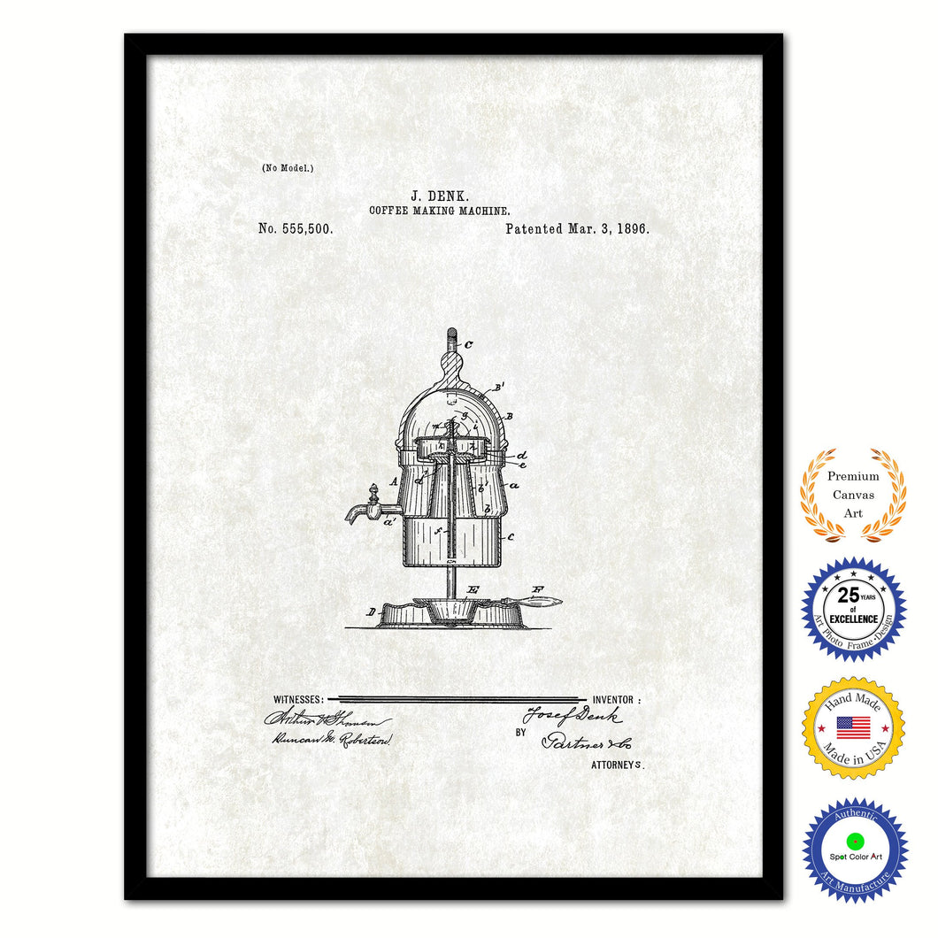 1896 Coffee Maker Machine Vintage Patent Artwork Black Framed Canvas Print Home Office Decor Great for Coffee Spice Lover Cafe Shop