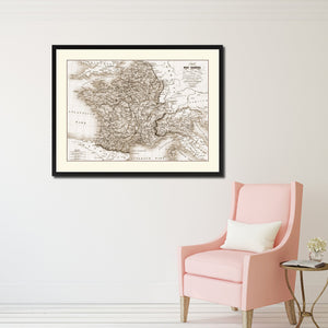 France Vintage Sepia Map Canvas Print, Picture Frame Gifts Home Decor Wall Art Decoration