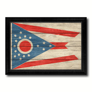 Ohio State Flag Texture Canvas Print with Black Picture Frame Home Decor Man Cave Wall Art Collectible Decoration Artwork Gifts
