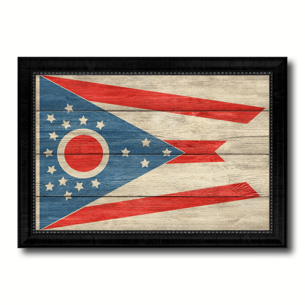 Ohio State Flag Texture Canvas Print with Black Picture Frame Home Decor Man Cave Wall Art Collectible Decoration Artwork Gifts