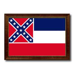 Mississippi State Flag Canvas Print with Custom Brown Picture Frame Home Decor Wall Art Decoration Gifts
