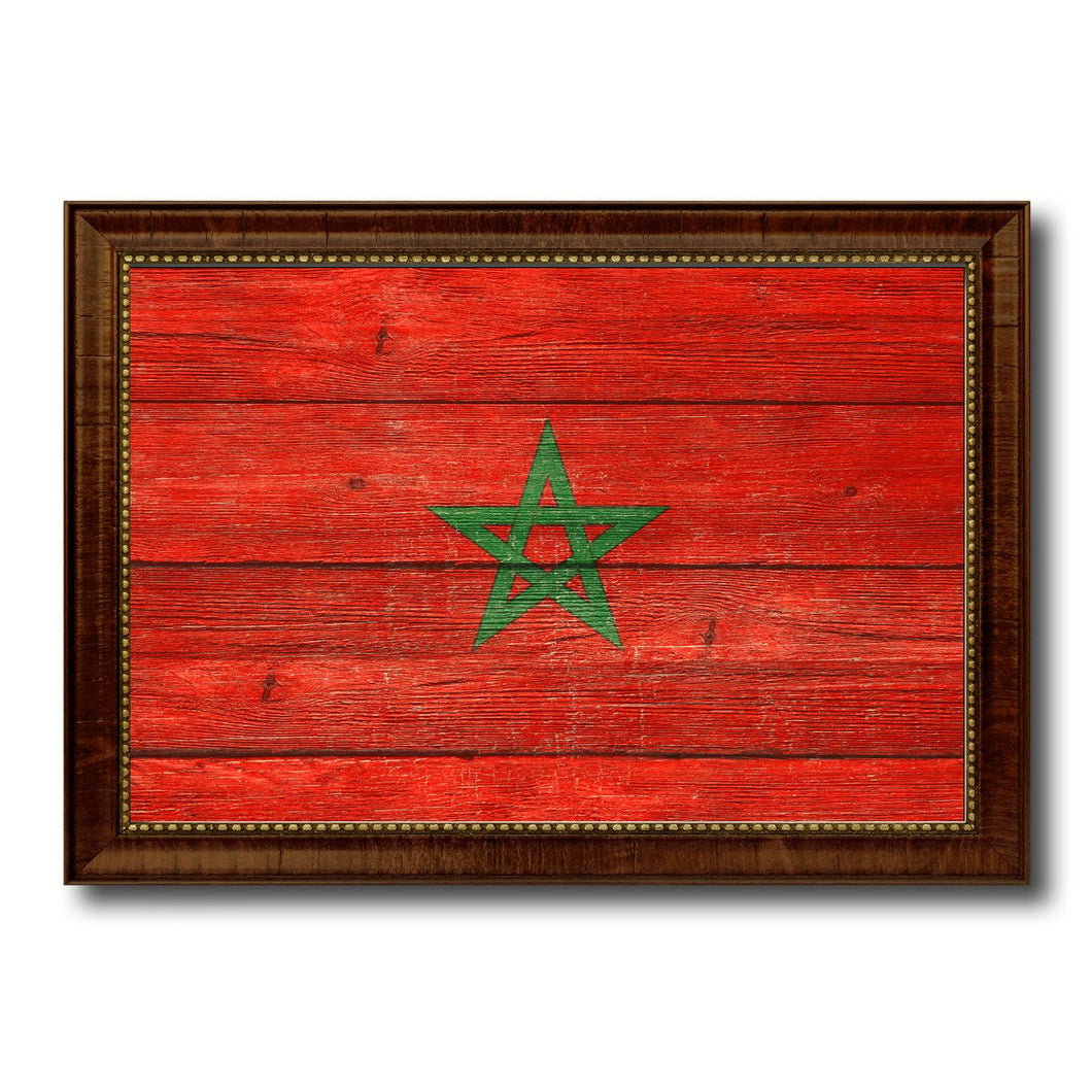 Morocco Country Flag Texture Canvas Print with Brown Custom Picture Frame Home Decor Gift Ideas Wall Art Decoration