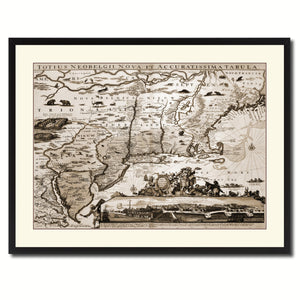 New England Vintage Sepia Map Canvas Print, Picture Frame Gifts Home Decor Wall Art Decoration