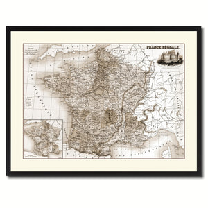 Mideavel France Crusades Vintage Sepia Map Canvas Print, Picture Frame Gifts Home Decor Wall Art Decoration