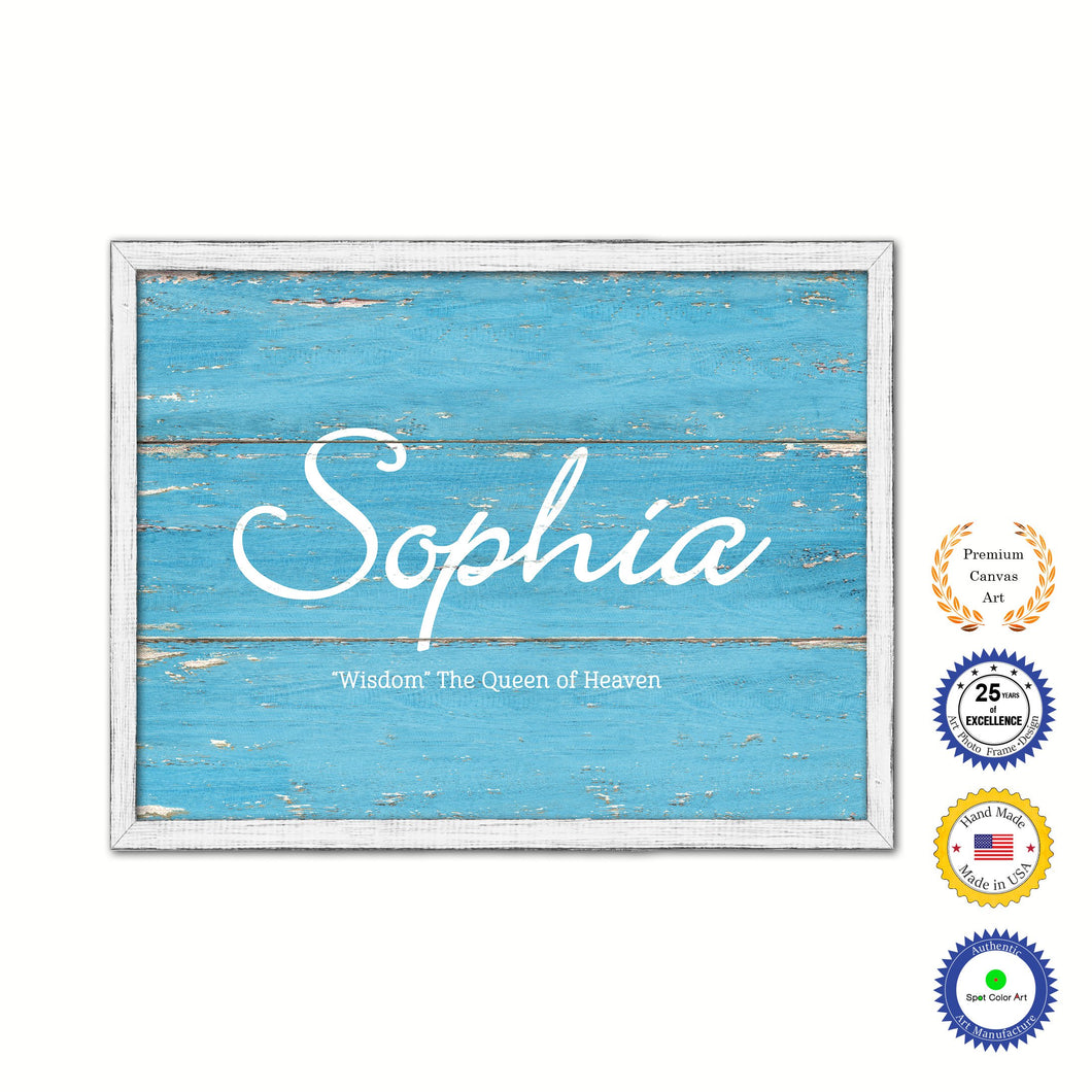 Sophia Name Plate White Wash Wood Frame Canvas Print Boutique Cottage Decor Shabby Chic
