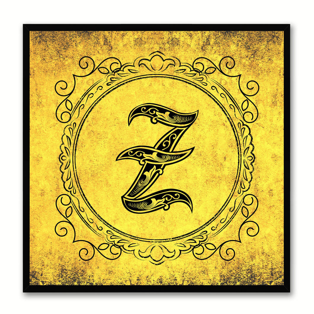 Alphabet Z Yellow Canvas Print Black Frame Kids Bedroom Wall Décor Home Art