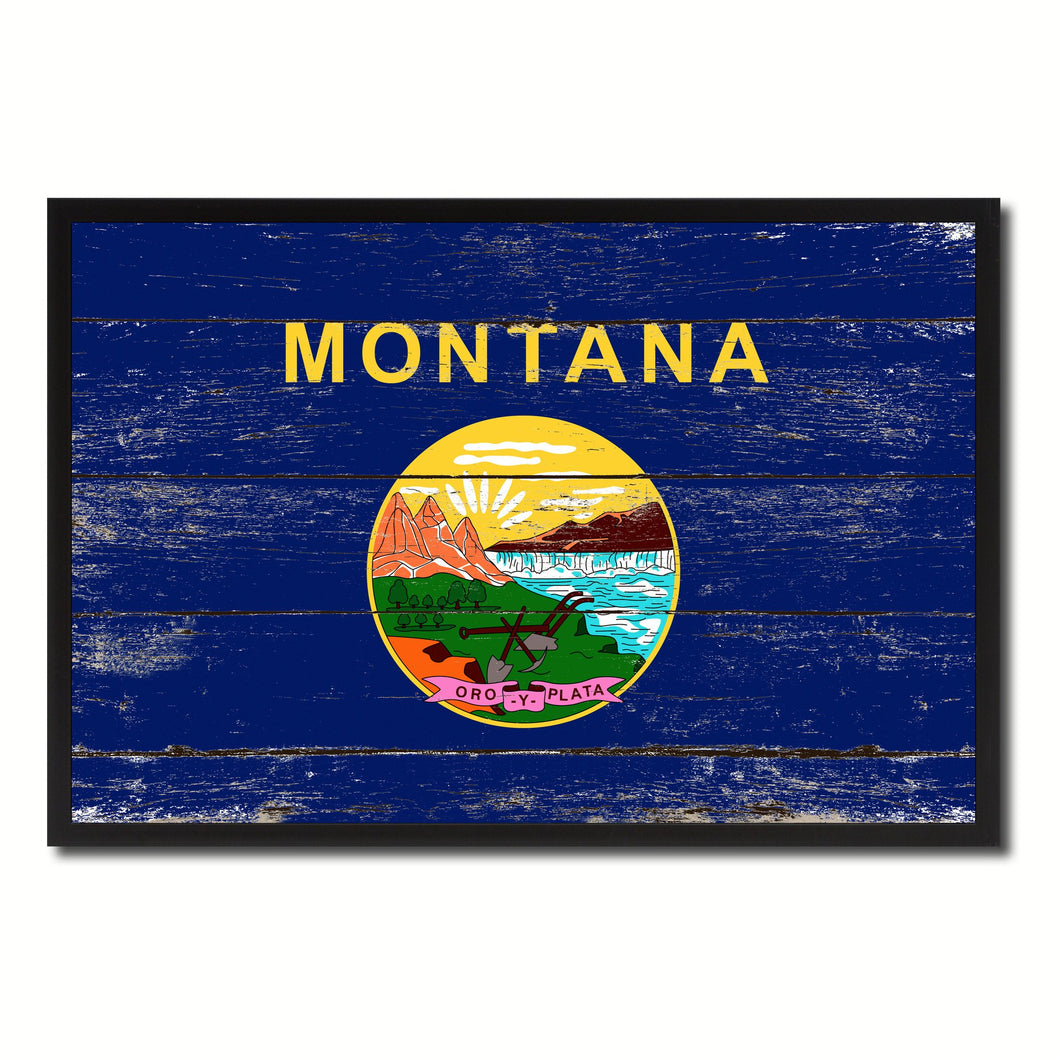 Montana State Flag Vintage Canvas Print with Black Picture Frame Home DecorWall Art Collectible Decoration Artwork Gifts