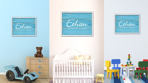 Ethan Name Plate White Wash Wood Frame Canvas Print Boutique Cottage Decor Shabby Chic