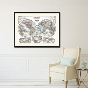 World Vintage Antique Map Wall Art Home Decor Gift Ideas Canvas Print Custom Picture Frame