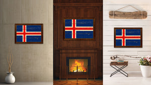 Iceland Country Flag Vintage Canvas Print with Brown Picture Frame Home Decor Gifts Wall Art Decoration Artwork