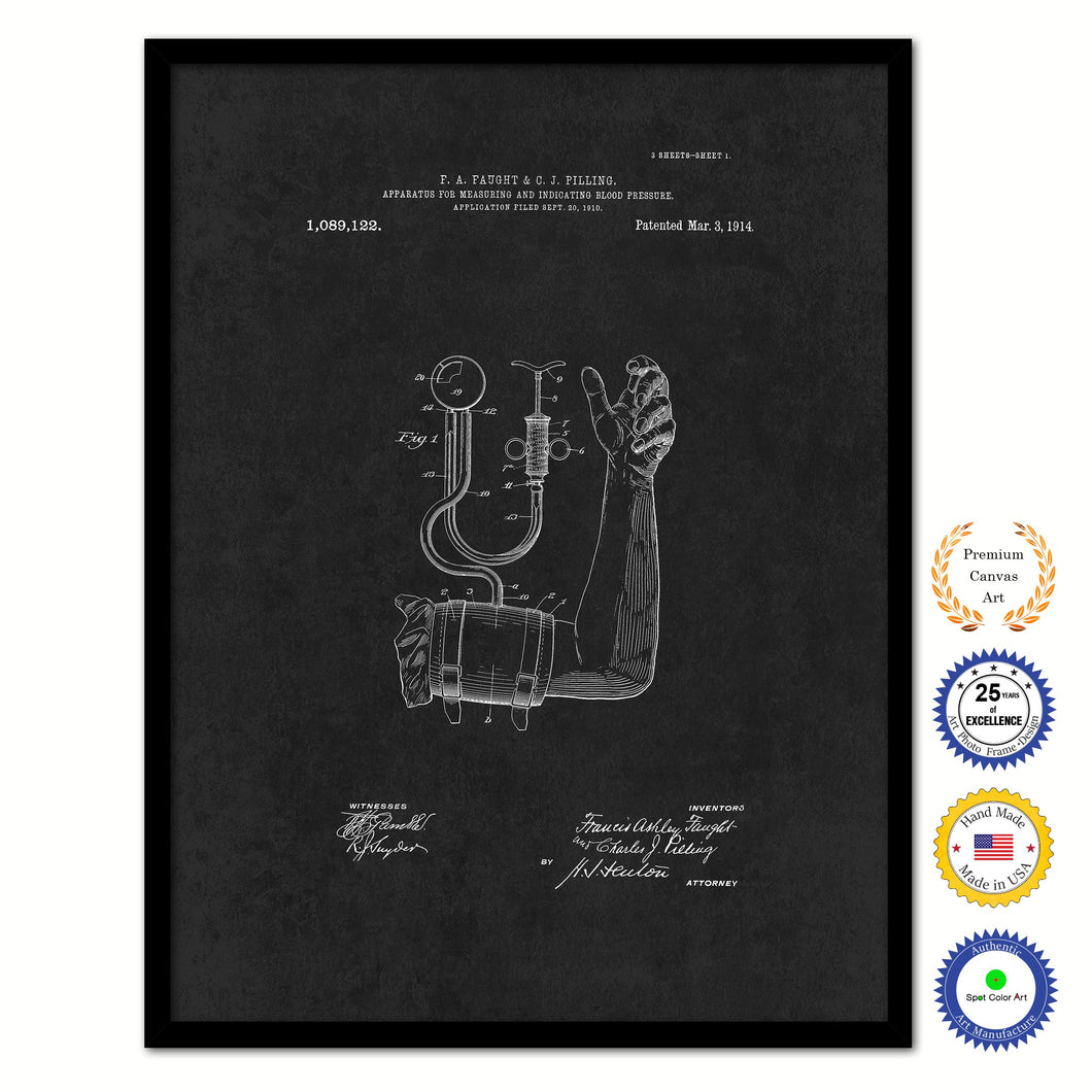 1914 Doctor Tools Blood Pressure Vintage Patent Artwork Black Framed Canvas Home Office Decor Great for Doctor Paramedic Surgeon Hospital Medical Student