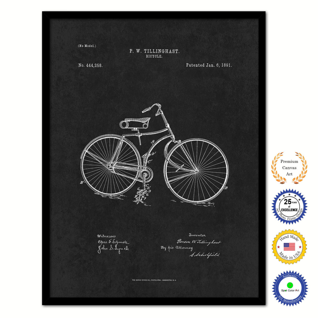 1891 Bicycle Old Patent Art Print on Canvas Custom Framed Vintage Home Decor Wall Decoration Great for Gifts