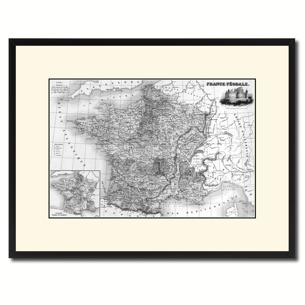 Mideavel France Crusades Vintage B&W Map Canvas Print, Picture Frame Home Decor Wall Art Gift Ideas