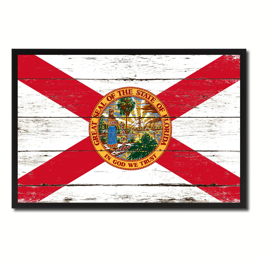 Florida State Flag Vintage Canvas Print with Black Picture Frame Home DecorWall Art Collectible Decoration Artwork Gifts