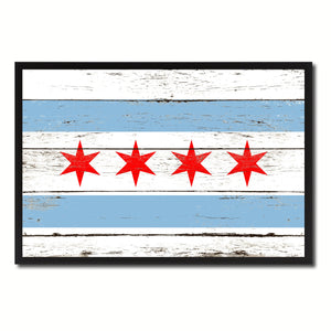 Chicago City Illinois State Flag Vintage Canvas Print with Black Picture Frame Home Decor Wall Art Collectible Decoration Artwork Gifts